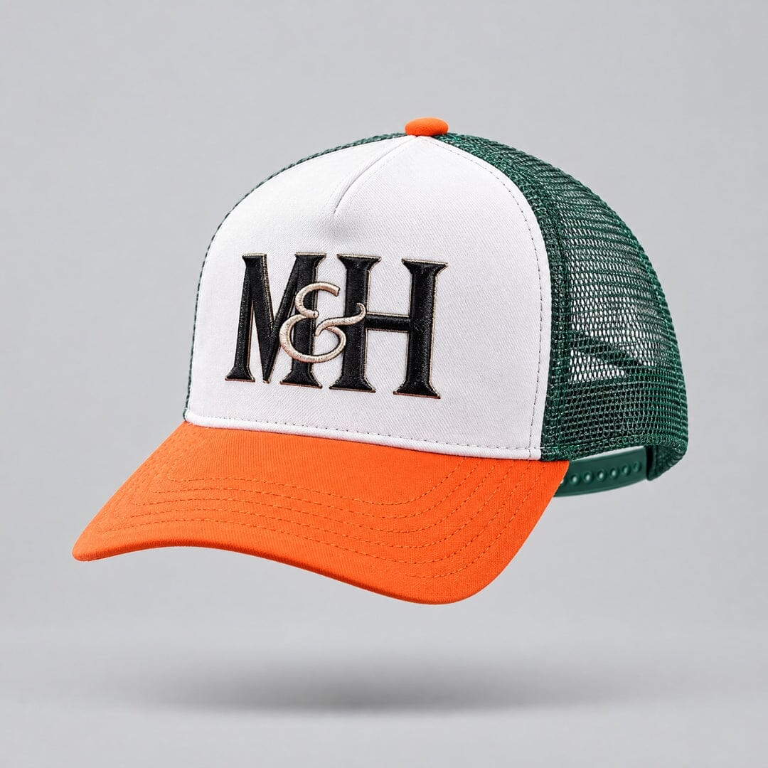 Orange and Bottle Green Tri Colour Trucker Cap Millichamp and Hall