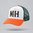 Orange and Bottle Green Tri Colour Trucker Cap Millichamp and Hall