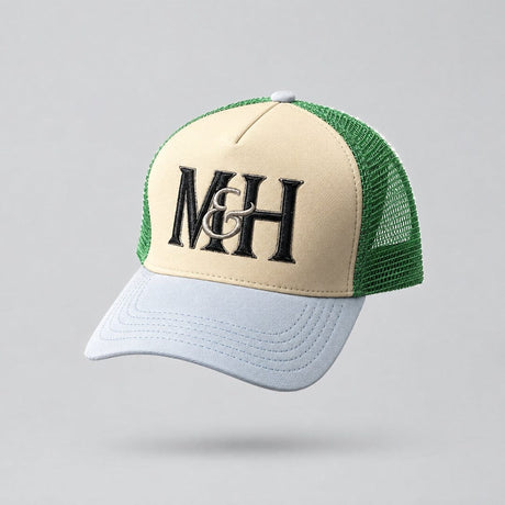 Baby Blue and Green Tri Colour Trucker Cap Millichamp and Hall