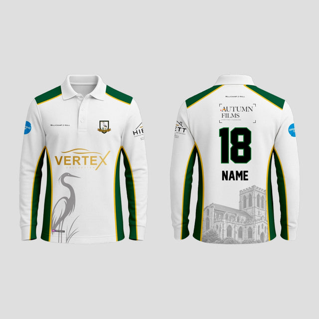 North Curry Junior White Playing Shirt (Longsleeve) Millichamp and Hall