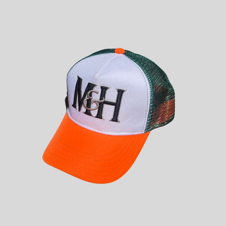 Orange and Bottle Green Tri Colour Trucker Cap Millichamp and Hall